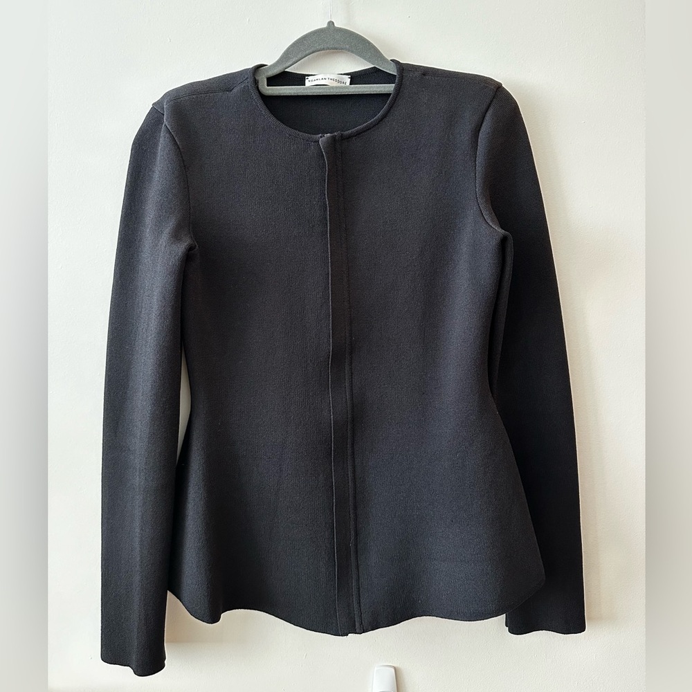 Scanlan Theodore, black crêpe knit jacket with belt extra small